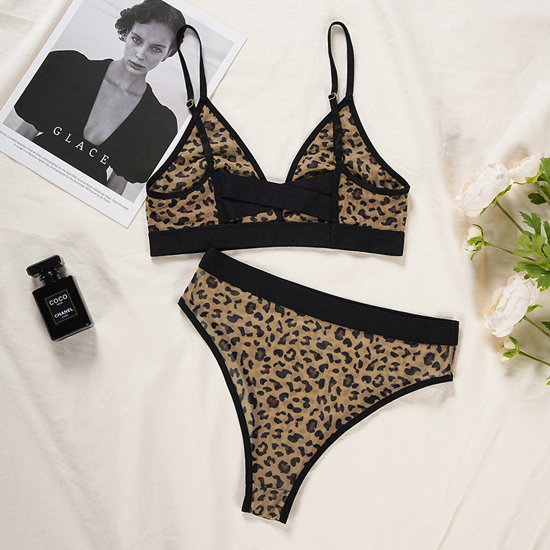 Leopard Print Mesh Bra Set