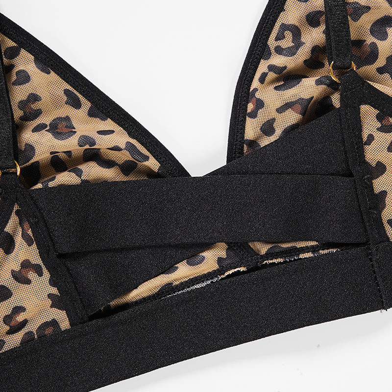 Leopard Print Mesh Bra Set