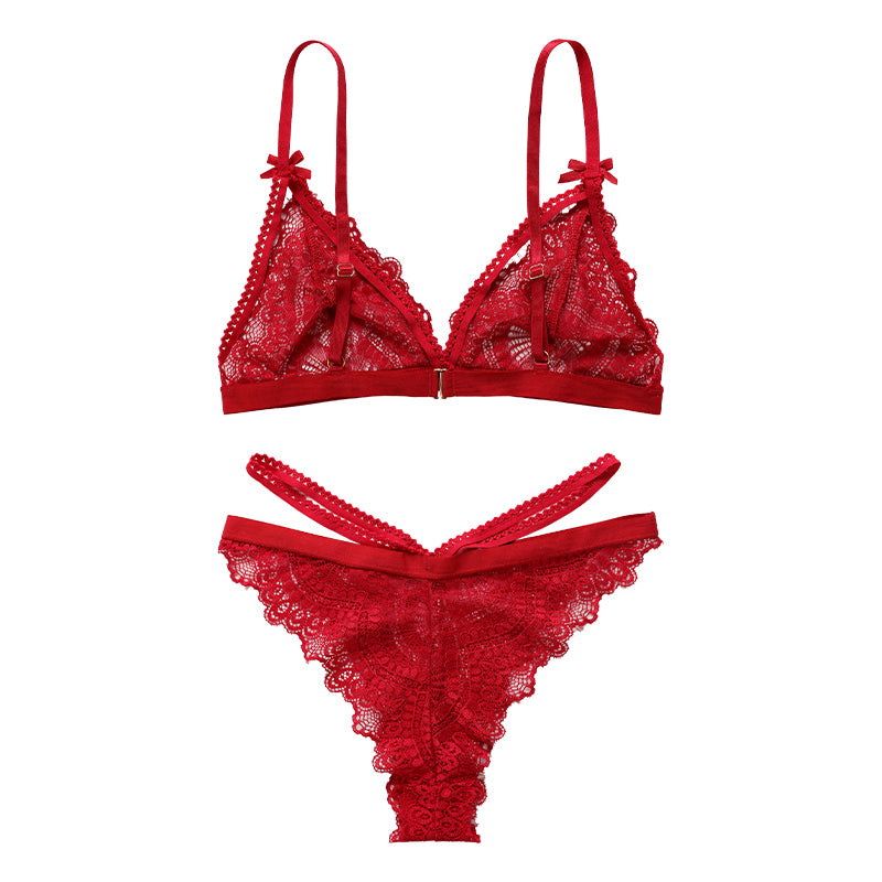 Red Sexy Lace Splicing Bra Set